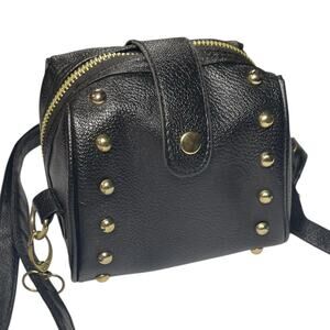 Black Studded Mini Belt Bag Faux Leather Hip Pack Crossbody
